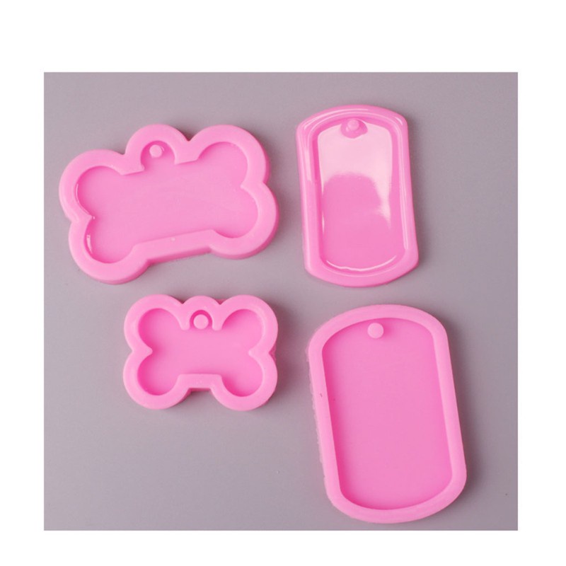 4pcs / Set Cetakan Resin Epoksi Bentuk Tag Anjing Aksen Glitter Bahan Silikon Untuk Liontin / Perhiasan Diy