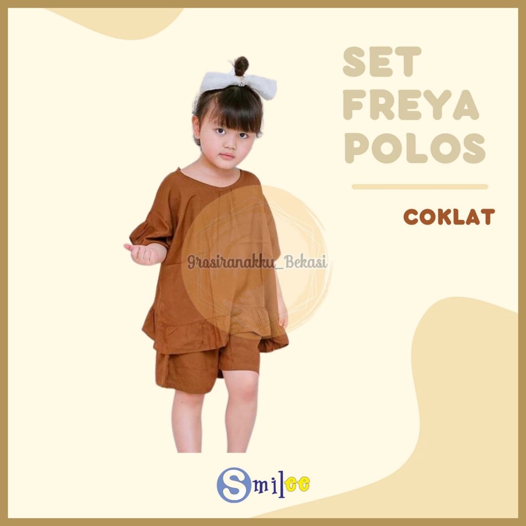 Setelan Anak Rayon Pendek Smilee Polos Freya Warna coklat 1-5Tahun