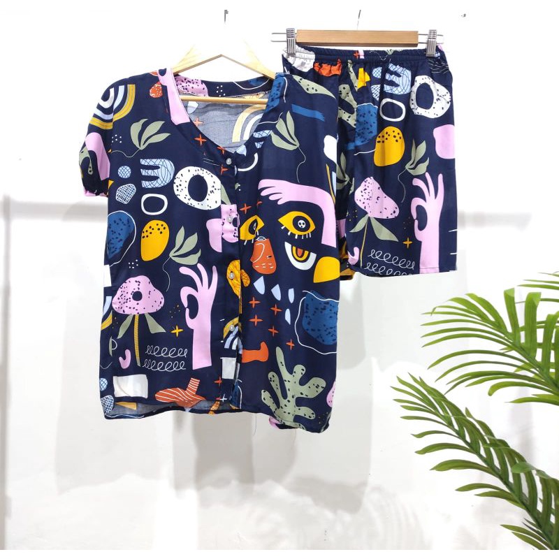 PIYAMA KANCING PENDEK HITS PIYAMA KANCING BUSUI | PIYAMA RAYON | HOMEWEAR-PDV NN