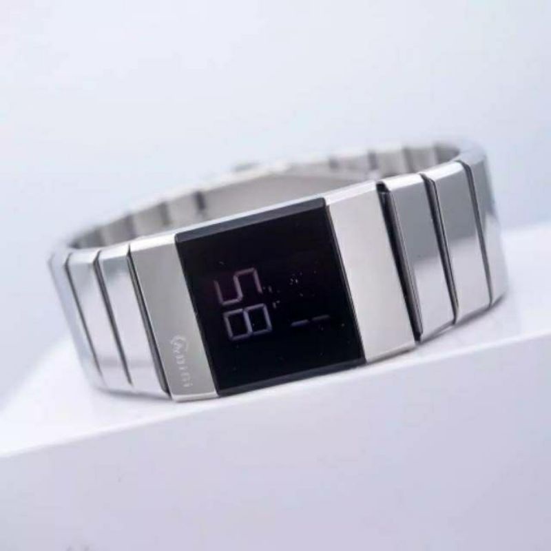 jam tangan alexandre christie wanita digital kotak kecil rantai stainless AC 9100