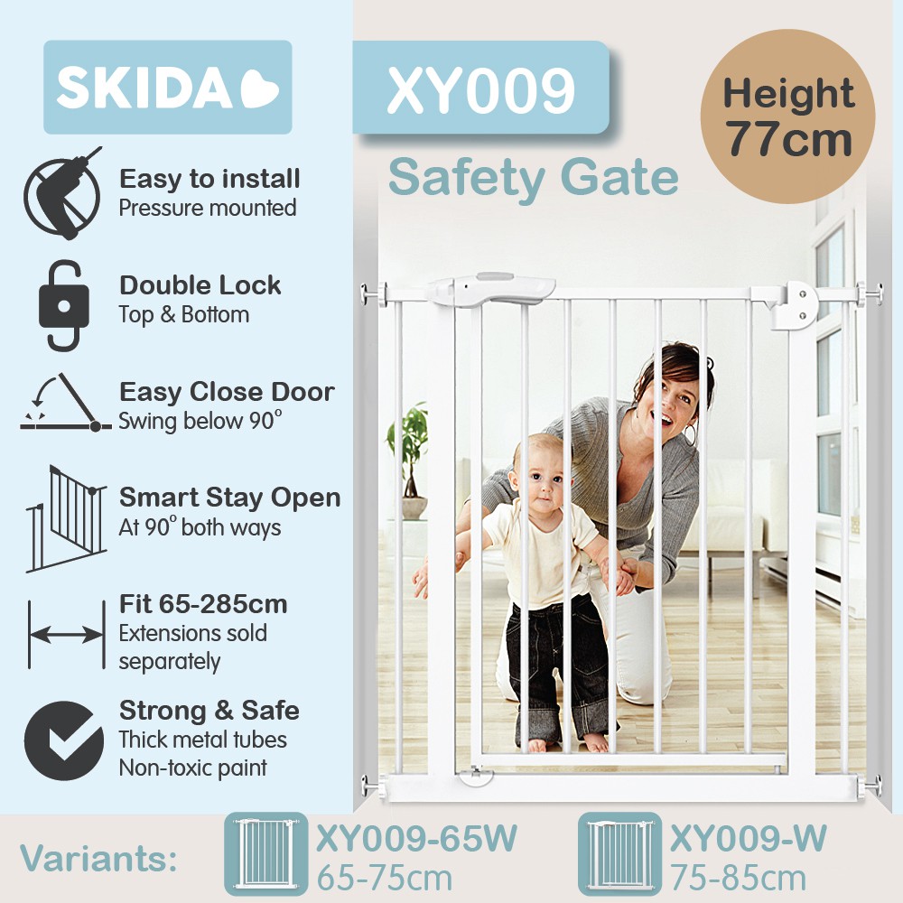 Pagar Bayi SKIDA Safety Gate XY009 Baby Safe Pembatas Ruangan White 75-85cm / 65-75cm