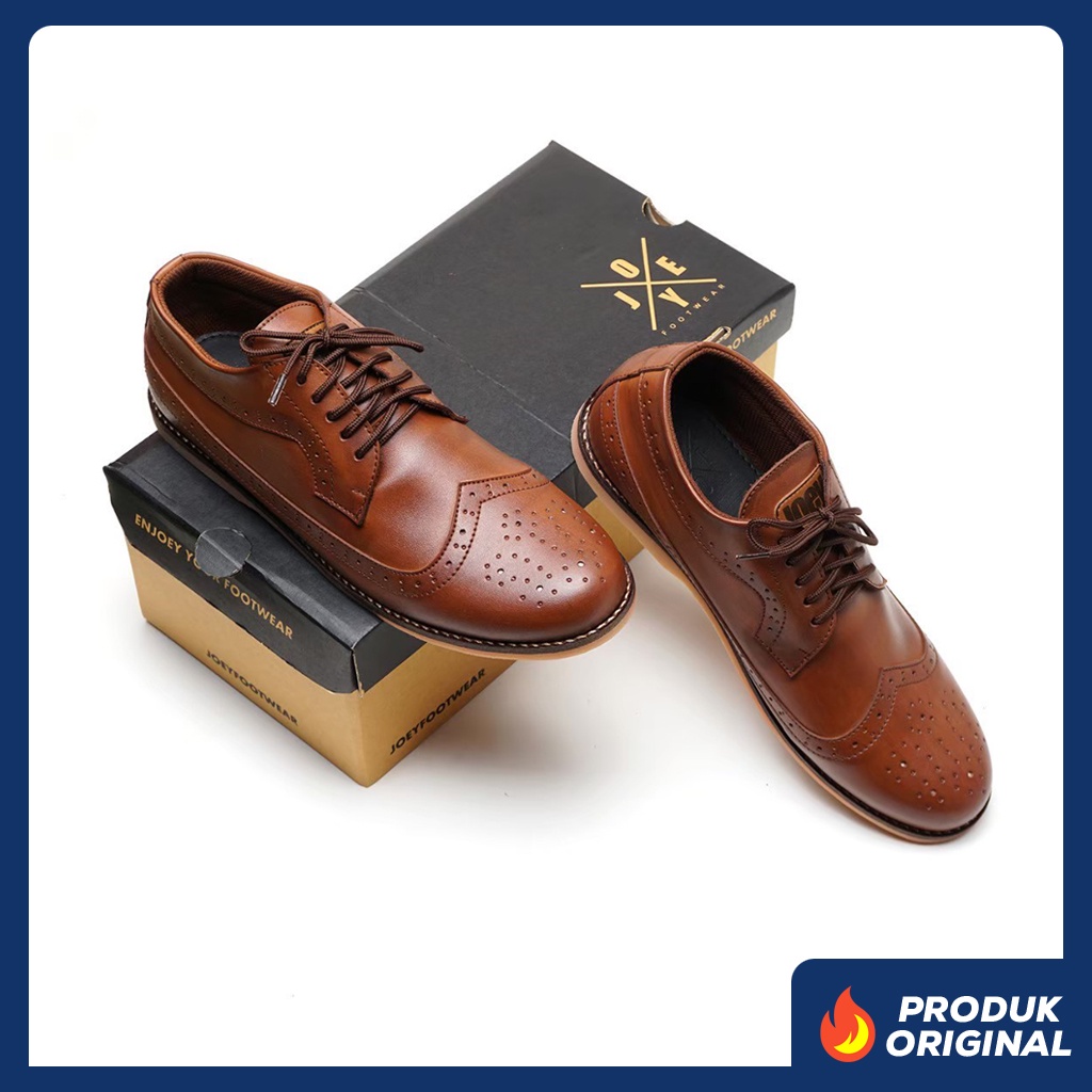 KING BROWN ORIGINAL x JOEY Sepatu Semi Formal Coklat Tali Pria Pantofel Kerja Kantor Dinas Resmi Guru Kantoran Kuliah Pesta Pernikahan Kondangan Nikah Undangan Wedding Modern Brogue Oxford Casual Derby Semi Kulit Premium JYF Footwear Keren Terbaru Branded