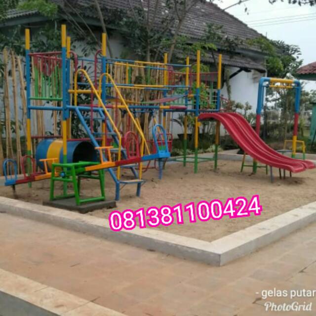 Playground anak besar mainan anak perosotan jembatan ayunan seluncuran mainan taman free ongkir jkt