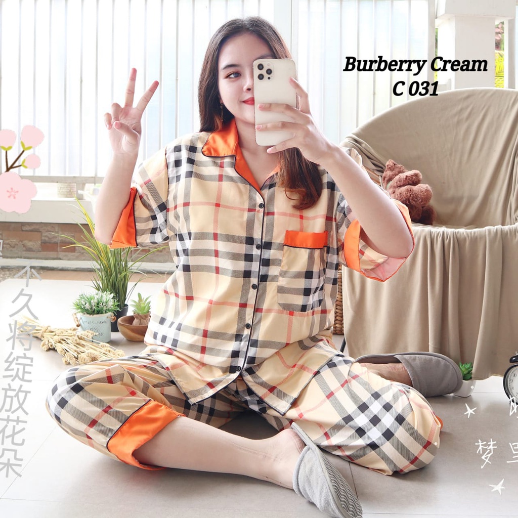 PIYAMA DEWASA JUMBO CP LD 120 cm big size lengan pendek celana panjang lucu-BB cream oranyLD 120