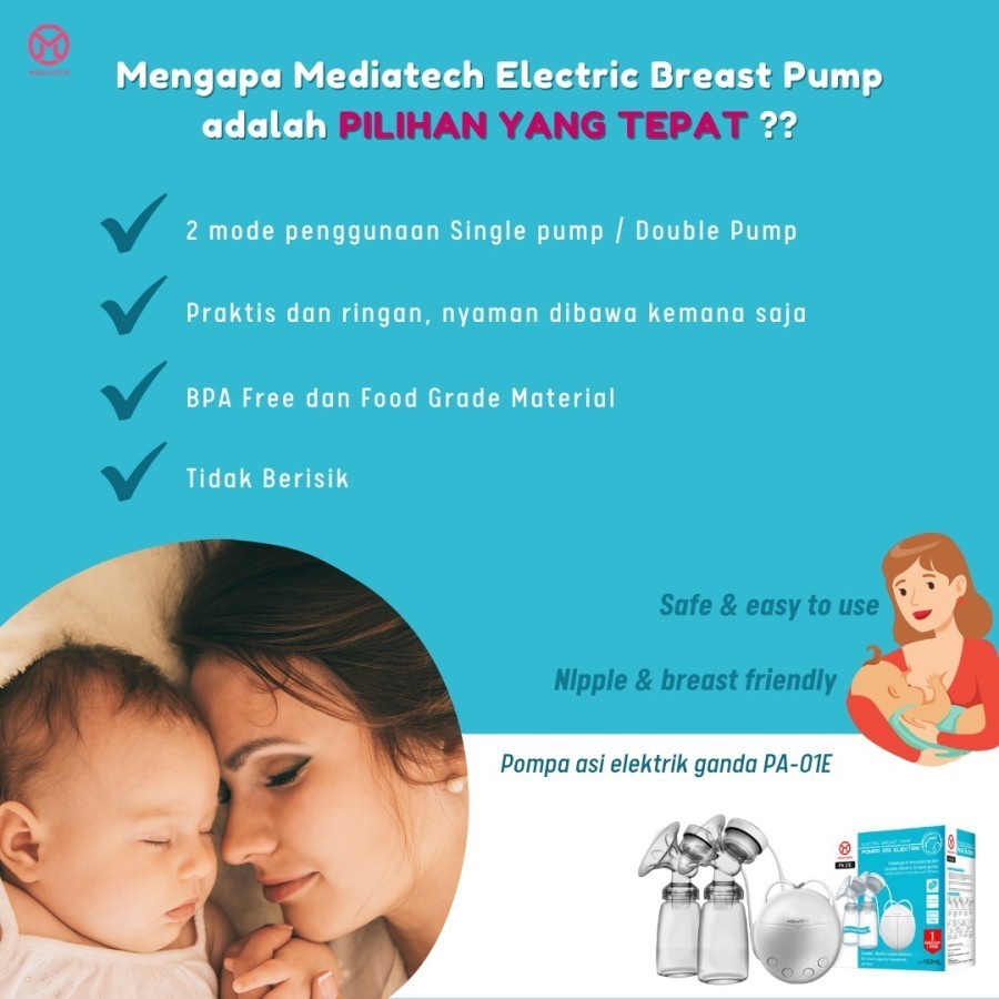 Pompa Asi Elektrik Ganda Mediatech Food Grade BPA Free Gratis Dot - G204