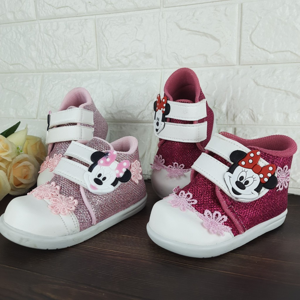 [TAMAN SEPATUKU] SEPATU TRENDY MURAH PESTA ANAK MICKEY MOUSE PINK BUNYI 1 2 3 TAHUN FAX16