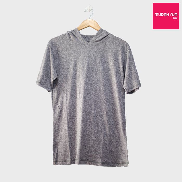 JaketPria SweaterKaos Polos Hoodie Lengan Pendek - Abu Misty