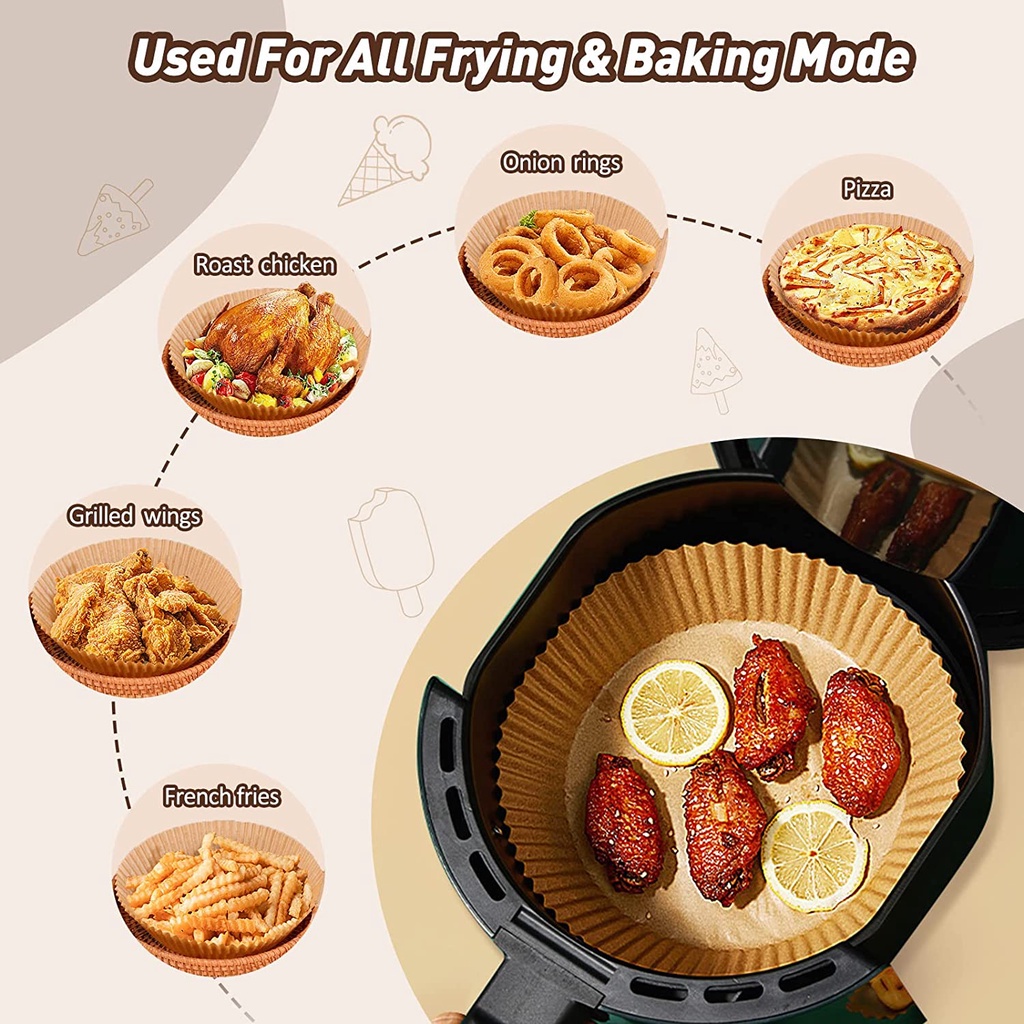 KERTAS ALAS AIR FRYER 50PCS ANTI LENGKET TAHAN MINYAK UK 20CM / KERTAS PENYERAP MINYAK