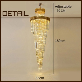 Lampu hias gantung kristal tangga void size 65 cm LUXURY GOLD TUBE