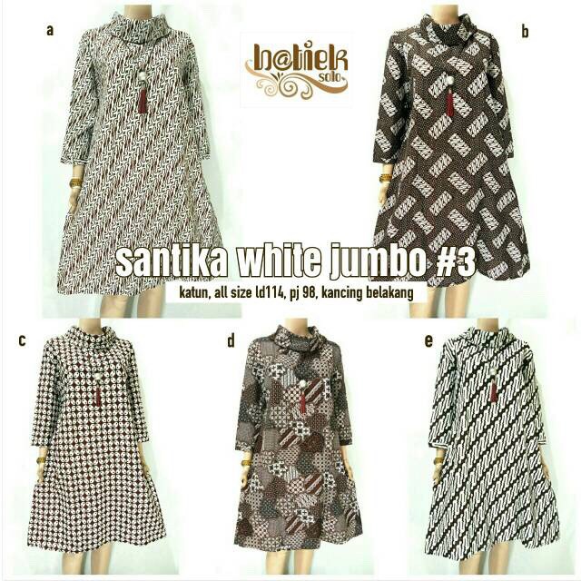 Tunik Santika White Jumbo #3 Batik Big Size Muslim Midi Kantor