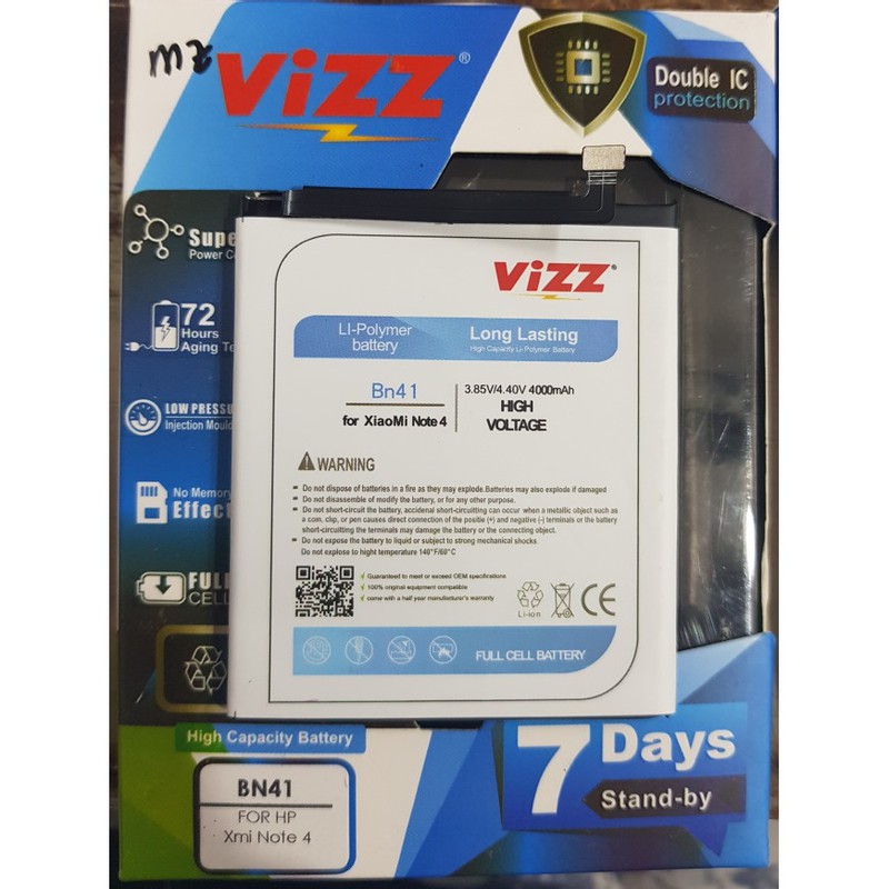 Vizz Double Power Battery Batre Baterai Vizz Xiaomi Redmi Note 4 BN-41 BN41 BN 41