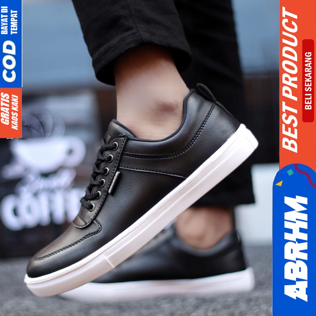 Abrhm Tiago - Sepatu Sneakers Casual Pria Kerja Santai Hitam