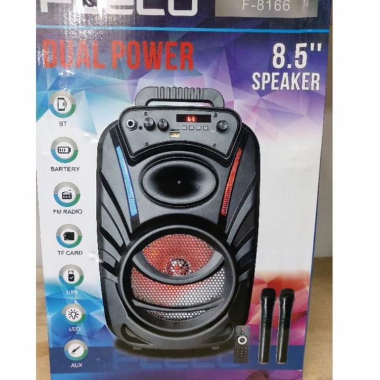 SPEAKER BLUETOOTH FLECO 8'5 INCH F-8166 BONUS DUA MIC WIRELESS KARAOKE (KODE V43)