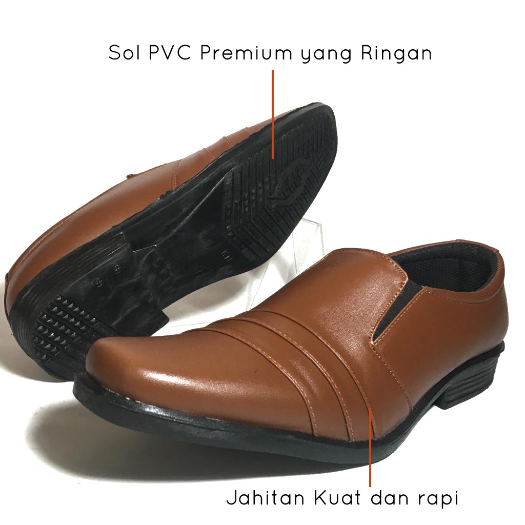 Sale!! Sale!! Sepatu Pantofel Formal Pria Bahan Synthetic Leather / Sepatu Kerja Kantoran Laki-Laki Cowok Dewasa Murah Elegan Full Hitam