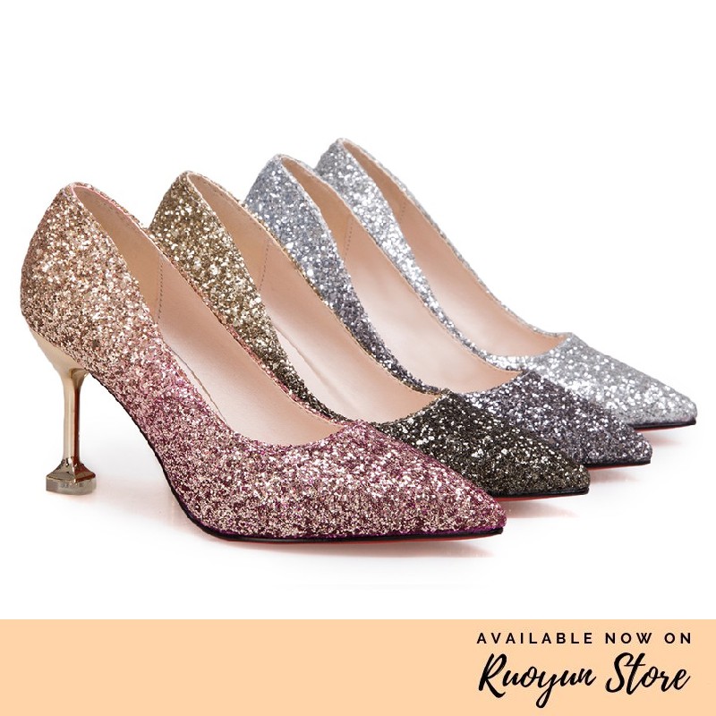 RYS - Glitter Bride Sepatu Hak Runcing Berkilau Wanita Fashion Casual / Pesta - Ori Import