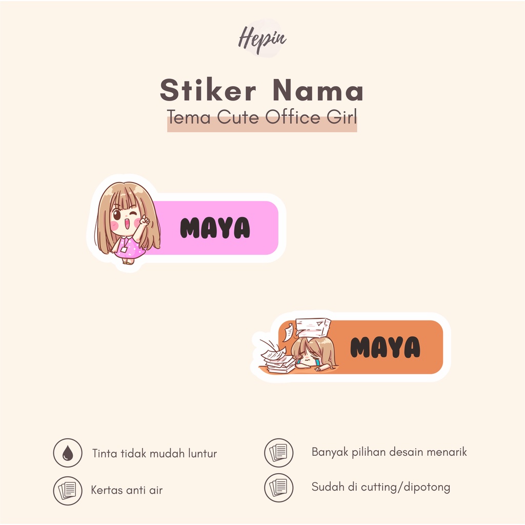 

(90 - 120 pcs) Murah Stiker nama CUTE OFFICE GIRL / Stiker Nama Anak Murah / Label Nama Custom waterproff