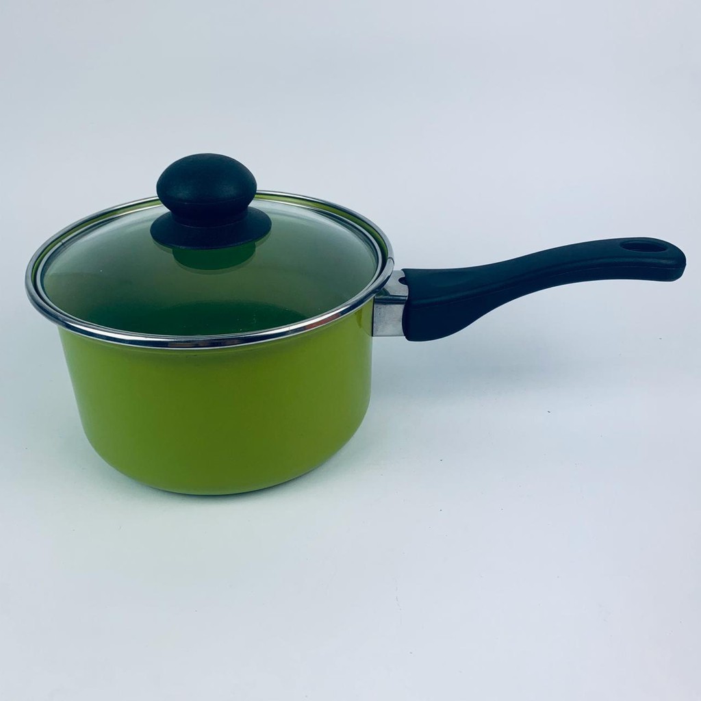 SAUCE PAN/PAN SUSU PANCI GAGANG TUTUP KACA ORANGE/ HIJAU 18CM