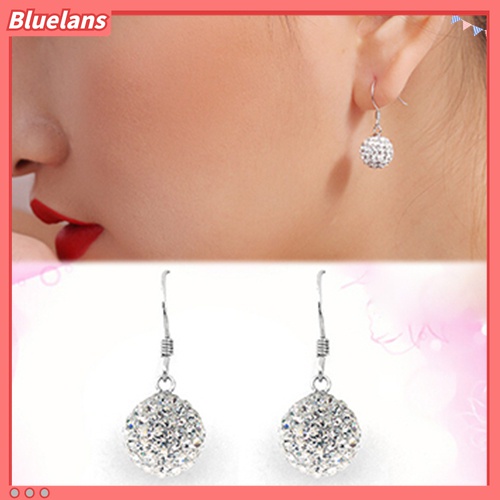 Bluelans Anting Kait Gantung Lapis Silver Hias Kristal Keramik Untuk Wanita