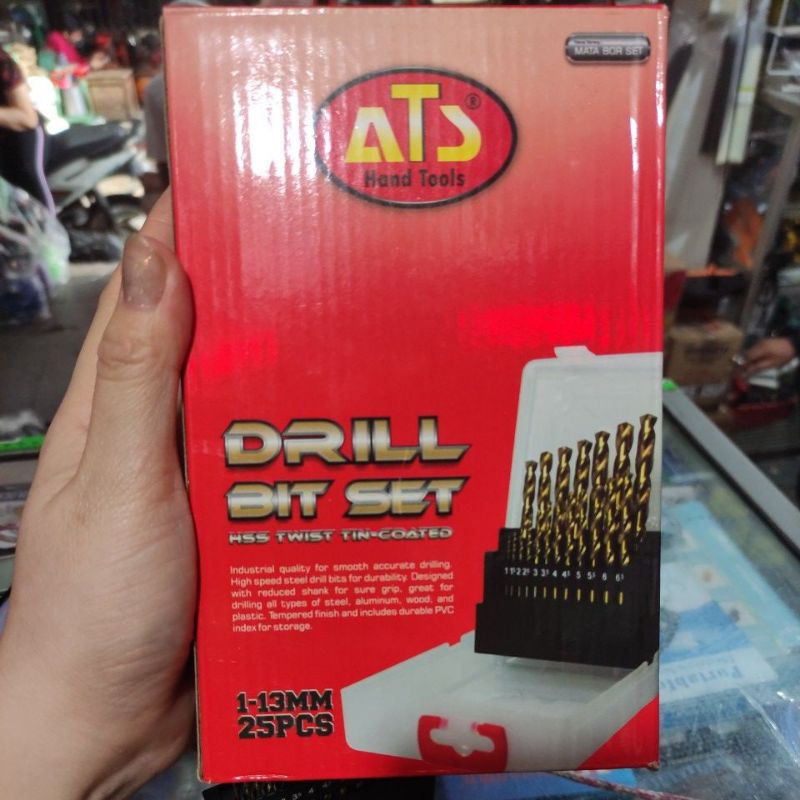 mata bor set besi kayu 25pc ATS (1.0mm-13mm)/mata bor besi kayu