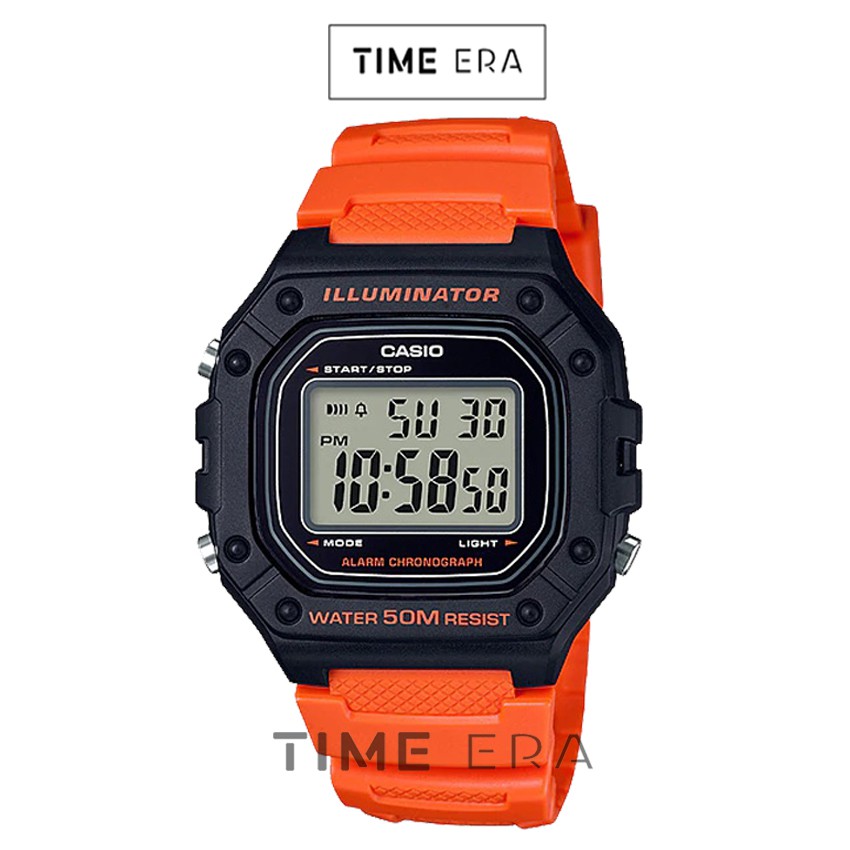 Casio Original W-218H-4B2 /  W218H-4B2Jam Tangan Pria Digital Karet Orange Oren