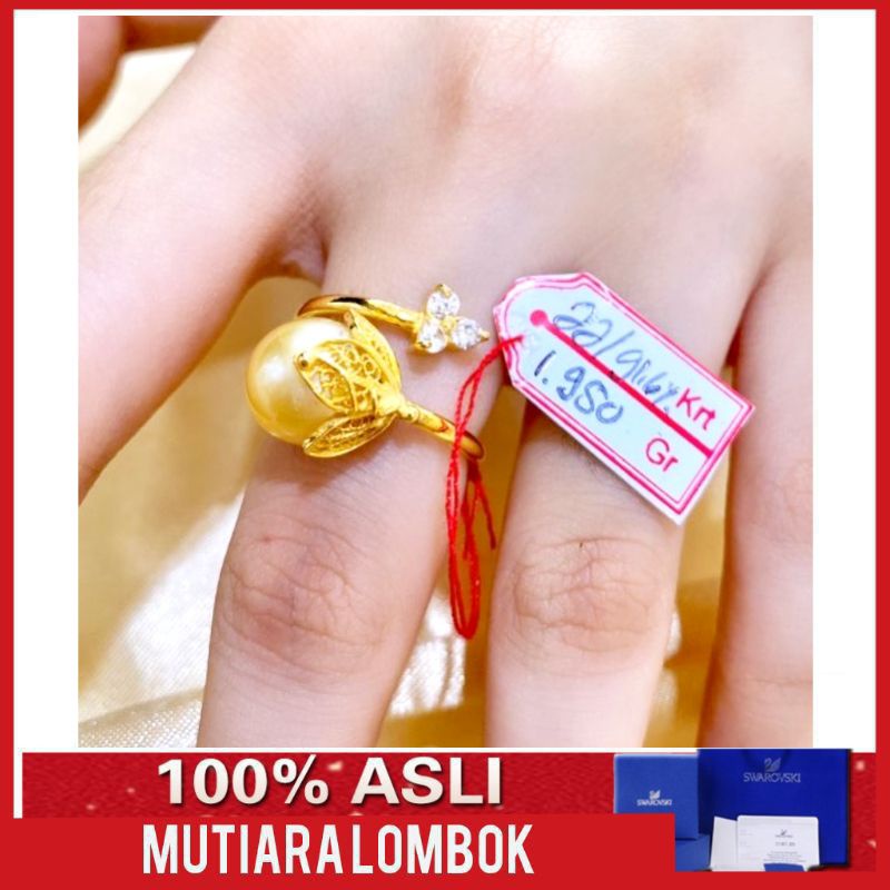 perhiasan cincin emas wanita emas 22 karat cincin mutiara laut lombok be sertifikat nota toko dan ko