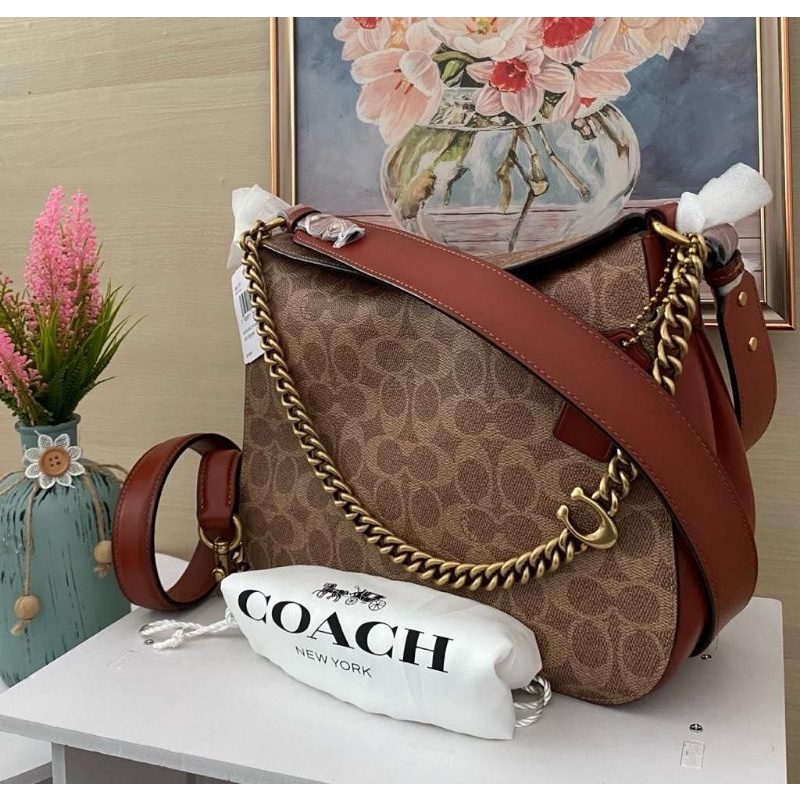 Coach 89177 chain hobo signature tan rust nwt