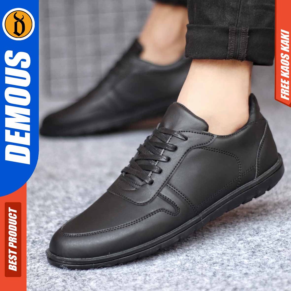 DEMOUS MUGEN Sepatu Kasual Formal Kerja Kulit Pu Hitam