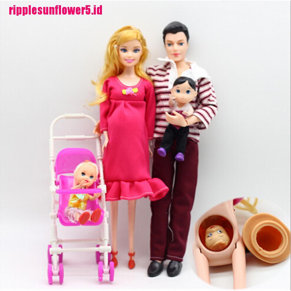 # Kaos T-Shirt Wanita Lengan Pendek Motif Print #6pcs / lot Mainan Edukasi Boneka Keluarga Ibu Hamil Untuk Barbie
