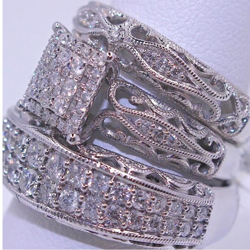 Cincin Sterling Silver Warna Emas Hias Berlian Untuk Wanita