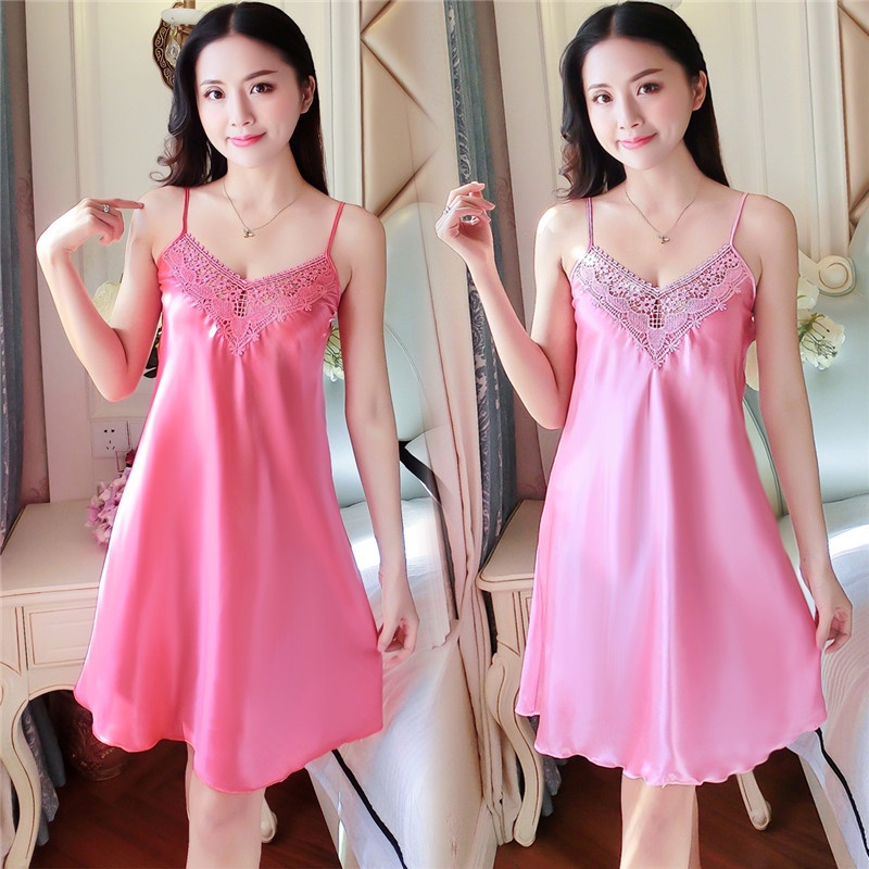 Miss H ~ 154 Dress Lingerie Seksi Wanita Bahan Licin Baju Tidur Tanpa Lengan