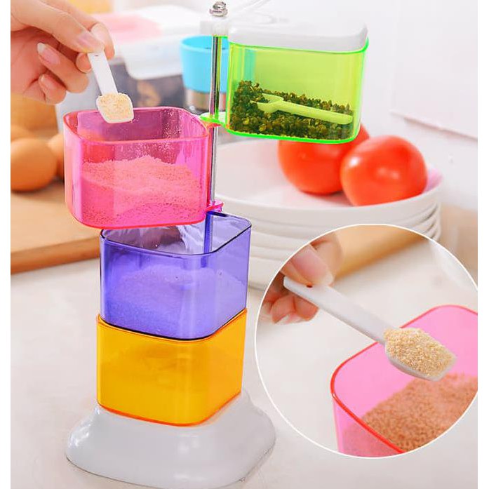Hpjr Tempat Bumbu Rainbow Miracle Tingkat 4 Kotak Seasoning Jar We00