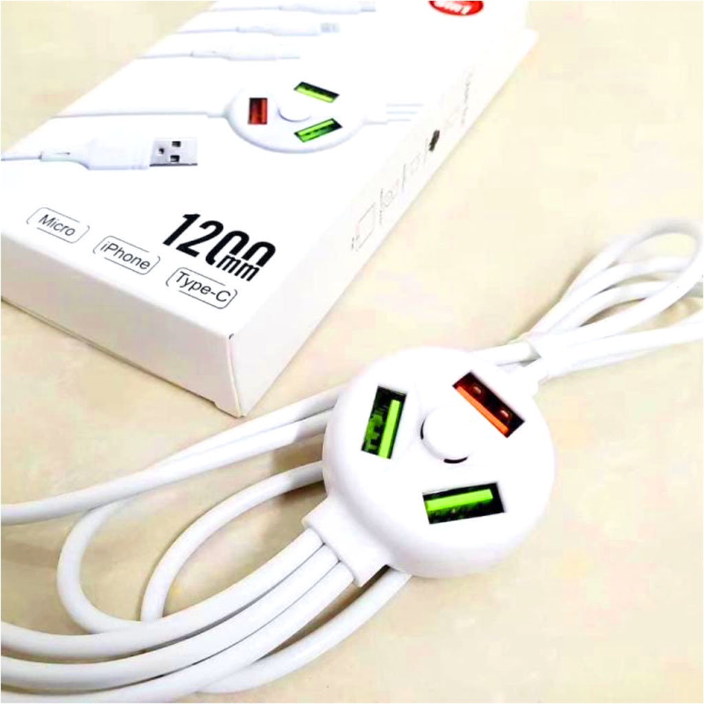 Kabel Data Fast Charging + USB 3.1A 6in1 Micro Type-C Lightning - Kabel Data Charger Hp 6In1 Casan Handphone Roll Lengkap Android Micro Usb Type C Iphhone Fast Charging