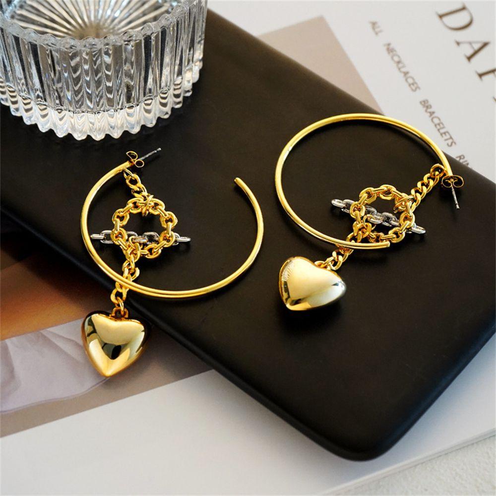 Lily Hoop Earrings Fashion Berlebihan Desain Dilepas Berbentuk C Perhiasan Dua Warna Liontin Hati