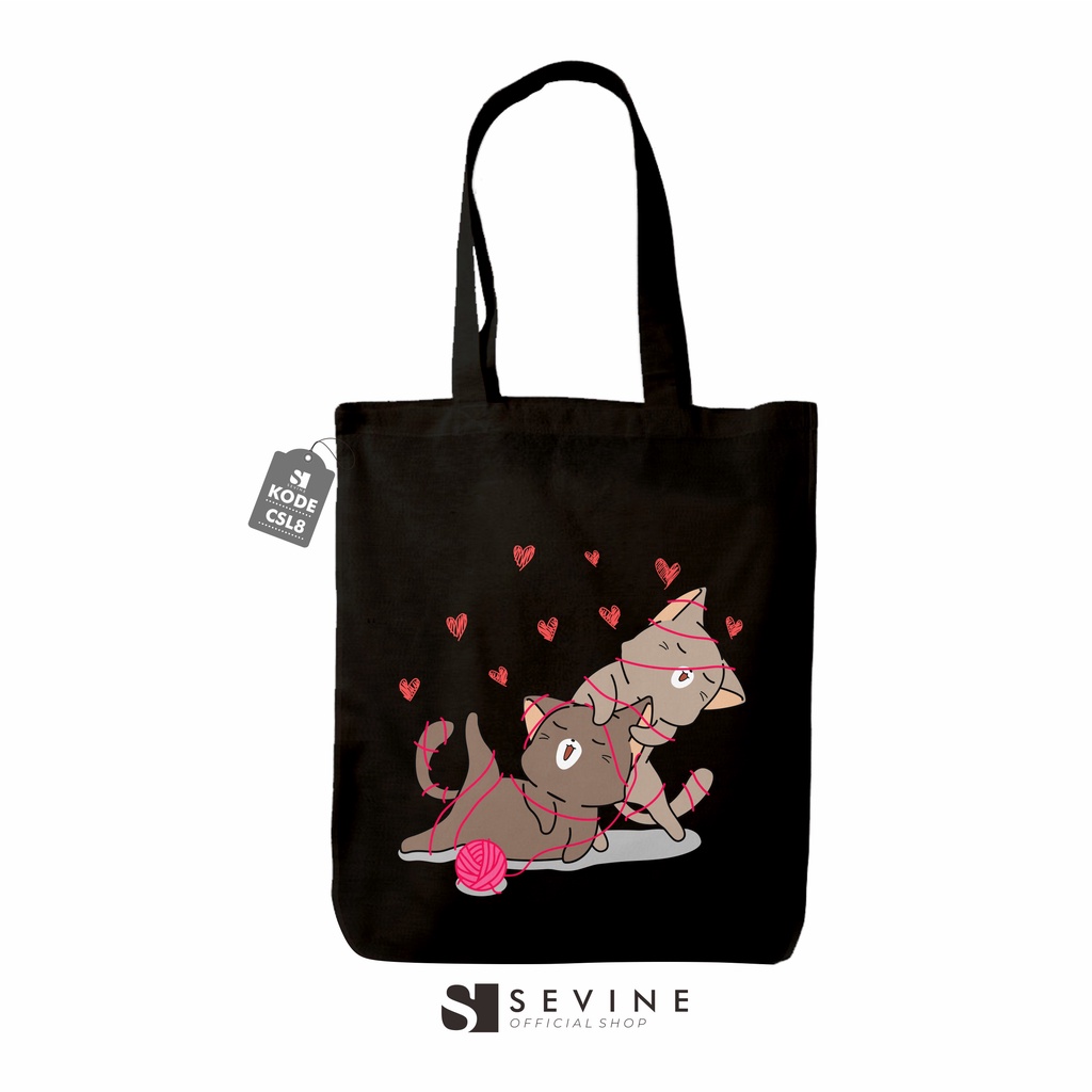 Sevine Totebag Tas Wanita Tote Bag Resleting Cute Cat Black Series Hitam - CSL8