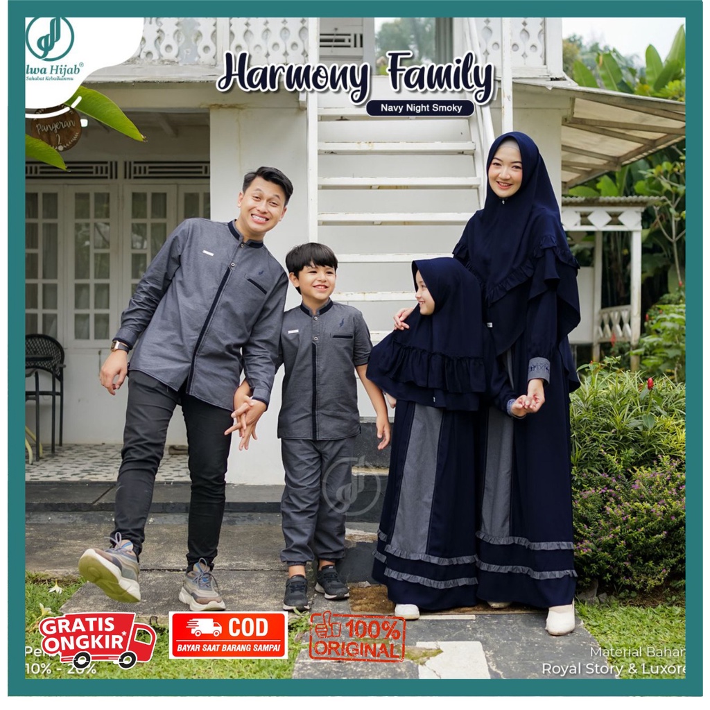 ALWA HIJAB HARMONY NAVY NIGHT SMOKY // BAJU COUPLE KELUARGA MUSLIM // READY STOCK & SIAP KIRIM