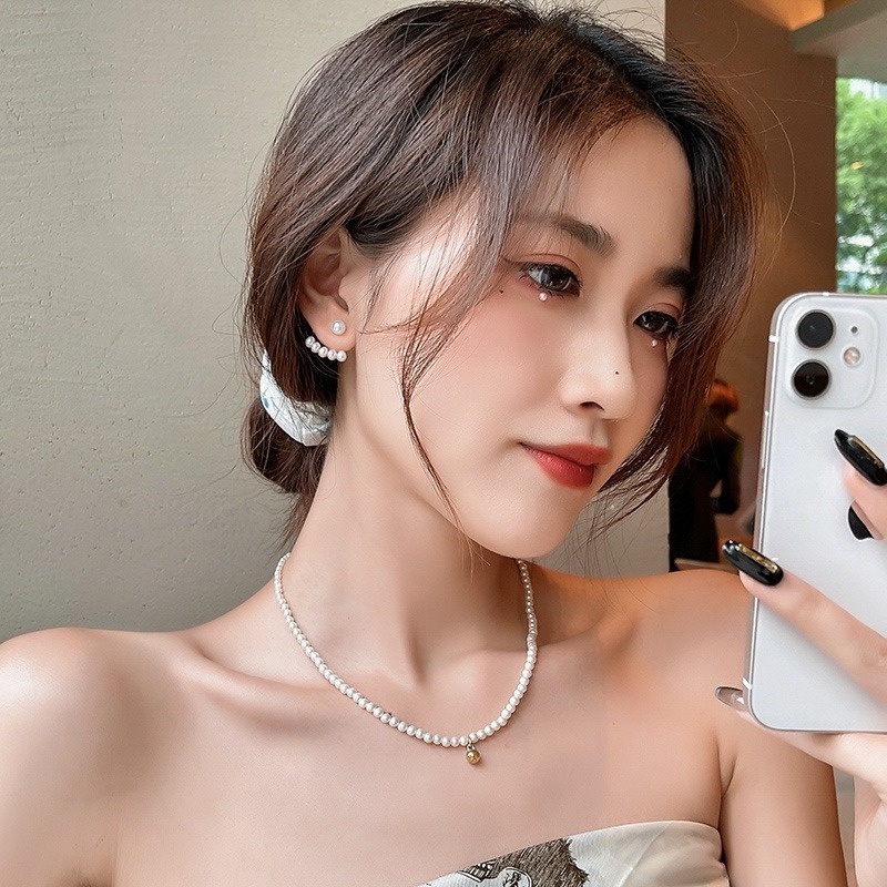 IFYOU Anting Stud Mutiara Warna Emas Untuk Aksesoris Wanita