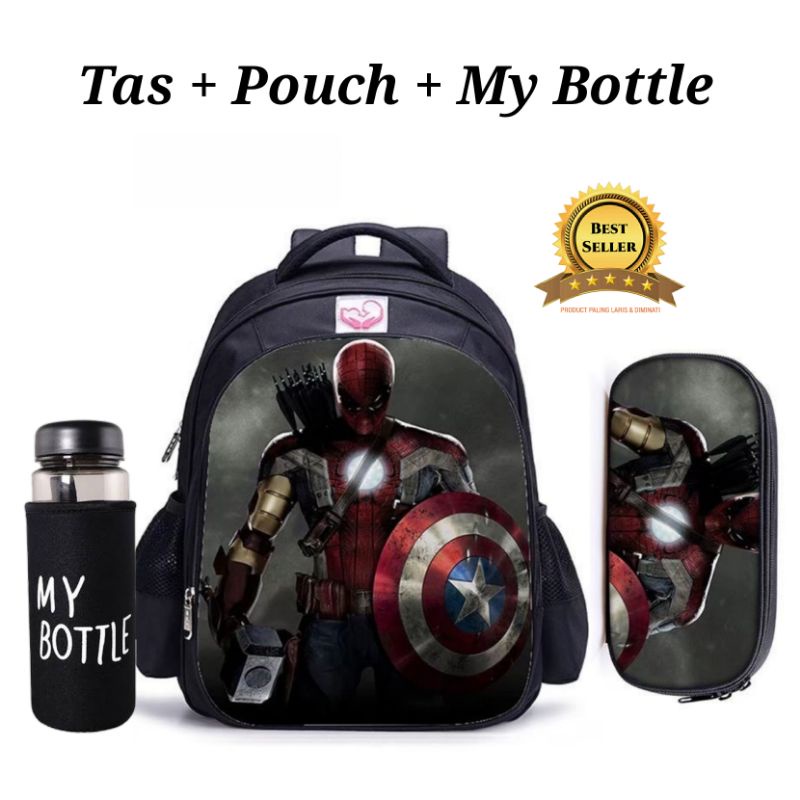 Tas Sekolah Tas Backapck Karakter Printing Anak Laki Laki Free My Bottle dan Pouch Pensil