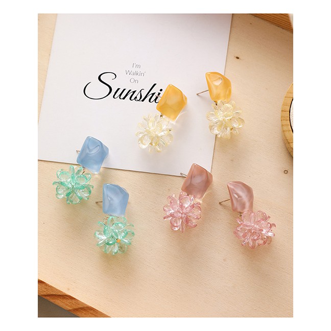 LRC Anting Tusuk Fashion 925 Silver Needle Irregular Square Crystal Flower Earrings F89320