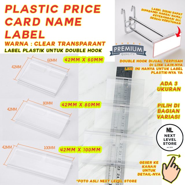 

Label Harga Plastik Clear Putih PVC Price Tag Card Name Etalase Double Hook - ADA 3 SIZE - SMALL/MEDIUM/LARGE - 4.2cm x 6cm/8cm/10cm