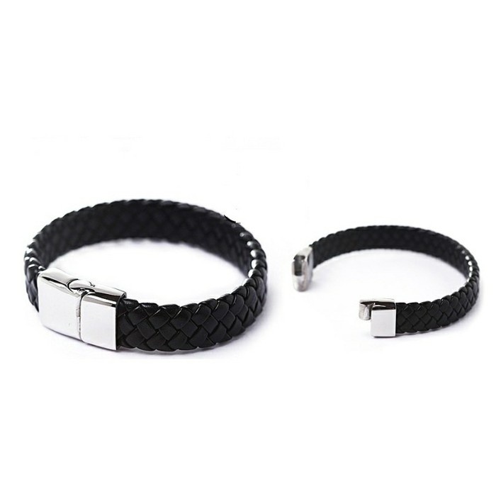 gelang kulit lilit kepang besar untuk pria wanita unisex LUXURY BRACELET LEATHER MAGNET STEEL KEREN