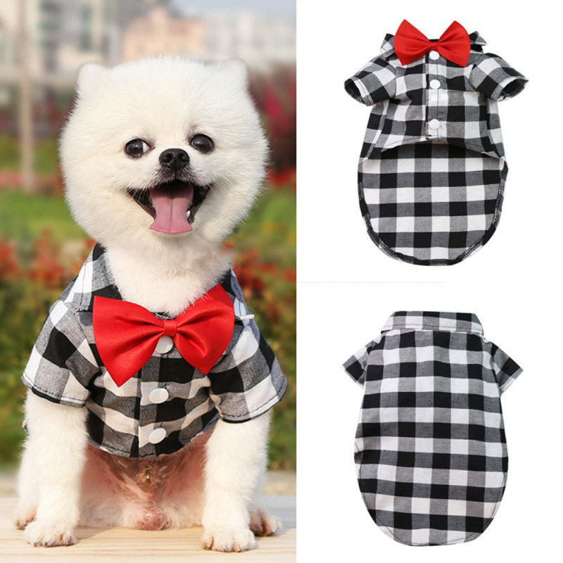 Yufei Kemeja Tuxedo Motif Kotak-Kotak Aksen Dasi Kupu-Kupu Untuk Anjing / Kucing Peliharaan