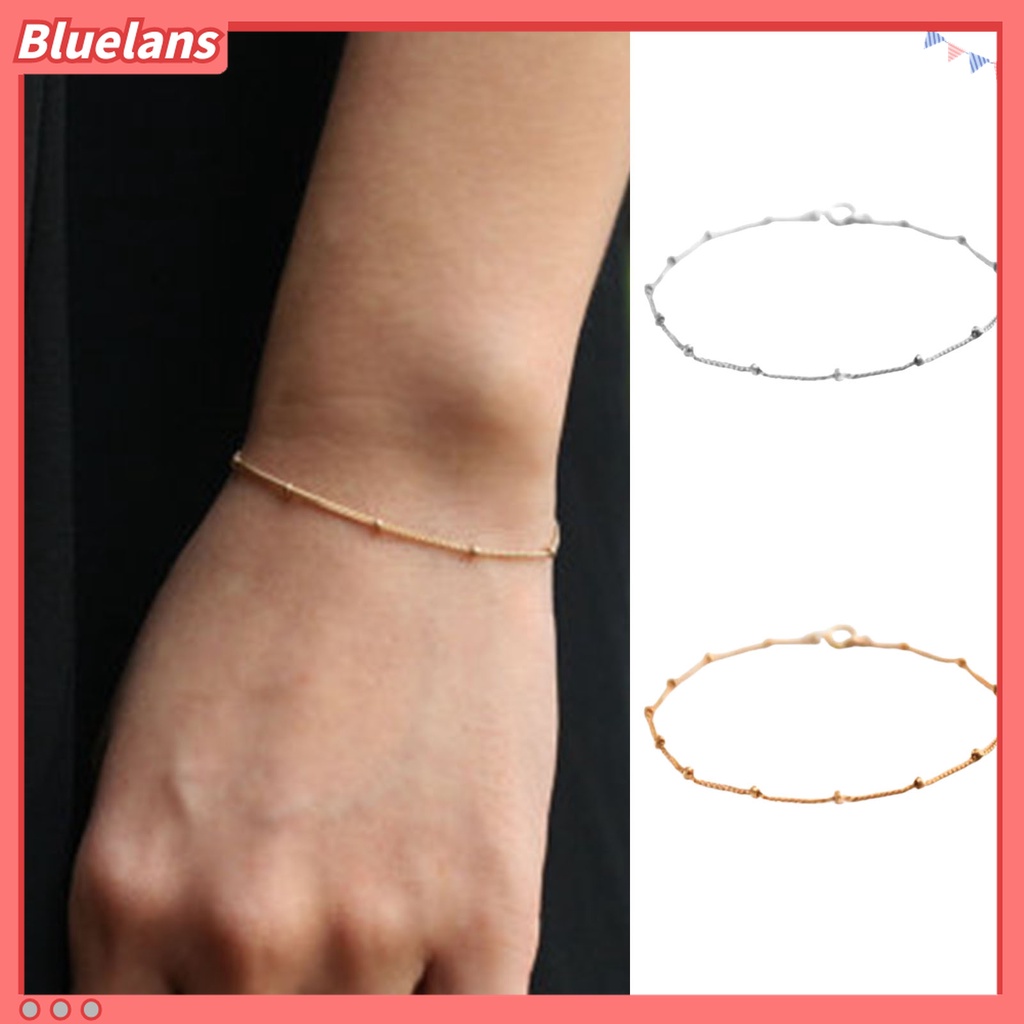 Bluelans Gelang Tangan Rantai Manik-Manik Kecil Tahan Korosif Warna Solid Untuk Wanita