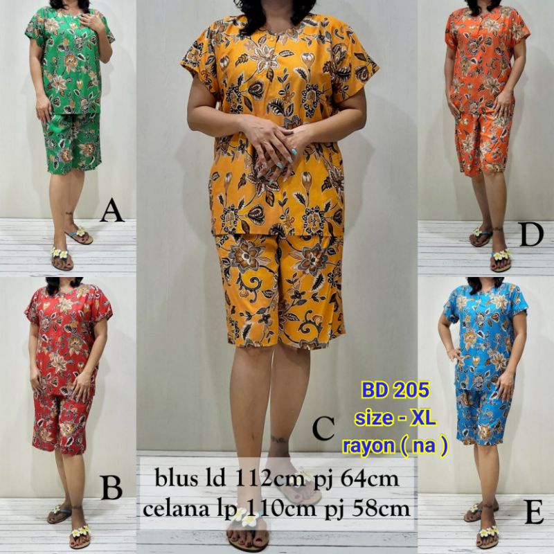 BD 205 setelan babydoll batik rayon XL piyama baju tidur wanita