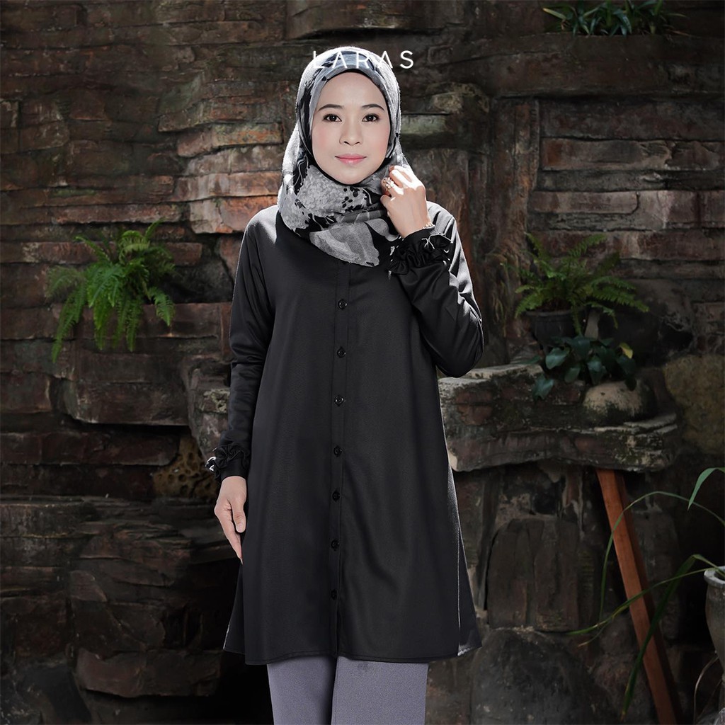 Atasan Muslim Wanita Tunik Lengan Balon Toyobo Premium Atasan Wanita Lengan Panjang Warna Hitam