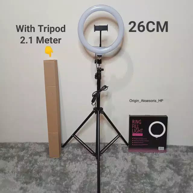 &lt; M.A &gt; Ring Light 26 Cm + Tripod 2.1 M - Tripod Lampu M-26 Selfie Ring Light