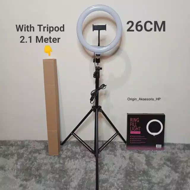 # HJ # RING LIGHT LED 26 CM MAKE UP VLOG LAMPU RINGLIGHT TRIPOD 2.1 M