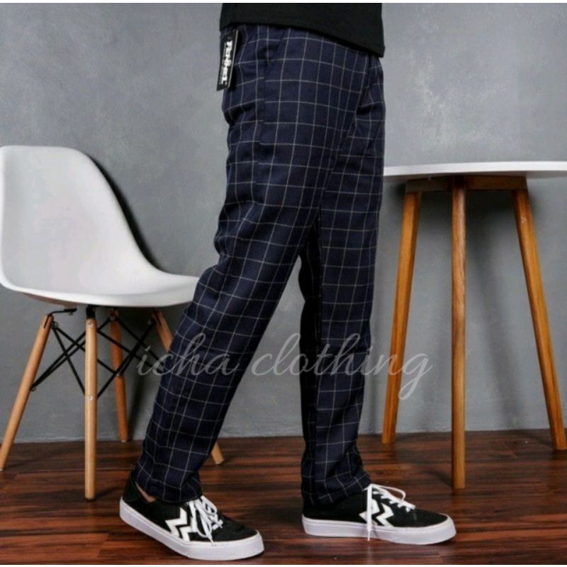 (harga promo) CELANA PANJANG CHINO TARTAN/KOTAK KOTAK 27-35 termurah