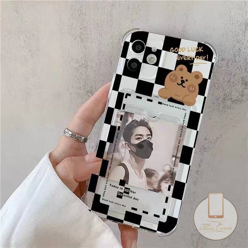Soft Case Dompet Kartu Transparan Tahan Banting Motif Kartun Beruang Untuk iPhone 7Plus 8Plus 6 6s Plus 11 13 12 14 Pro Max XR 7 8 Plus X XS Max SE 2020