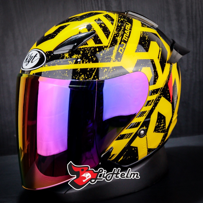 HELM KYT DJMARU #16 CRYMSON YELLOW BLACK KYT DJ MARU -16 HALF FACE HELMET-WINE+Sp.blk