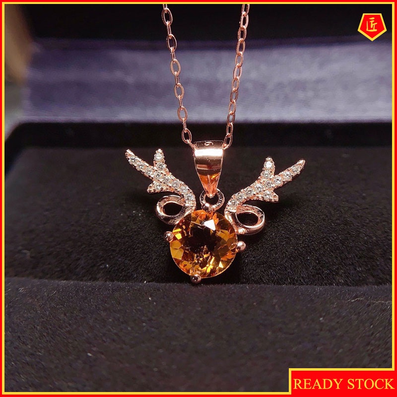 [Ready Stock]Champagne Morganite Antlers Necklace for Women Elegant Fashion